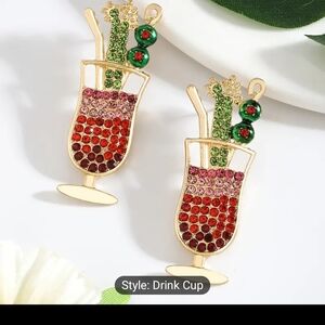 Marshalls Drink Cup Earrings - Gold, Red, Green